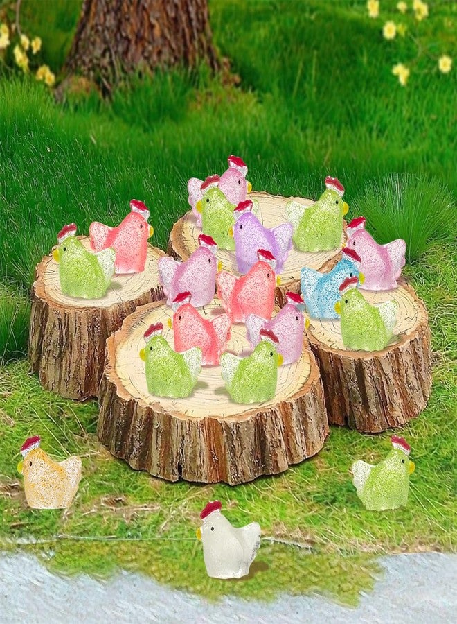 AWEELON 120 Pcs Glitter Mini Chicken Figurines Glow in The Dark Tiny Resin Hens Chicken Cute Chicken Miniature Ornament Charms for Fairy Garden Potted Room Home Decor（ 8 Colors） - Image 3